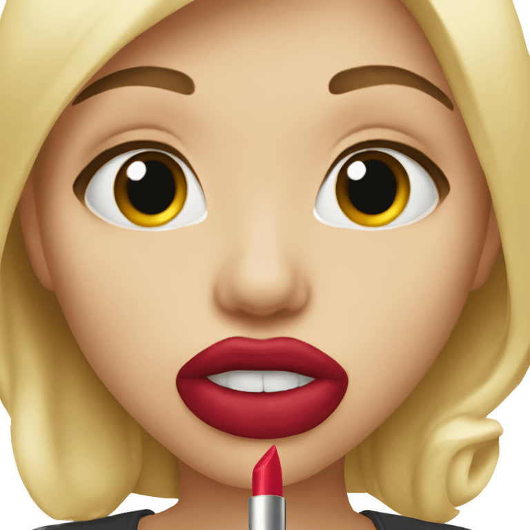 A blonde girl she is putting lipstick  emoji