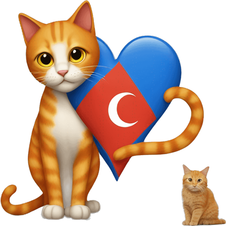 Albanian flag and orange cat with in the blue heart emoji