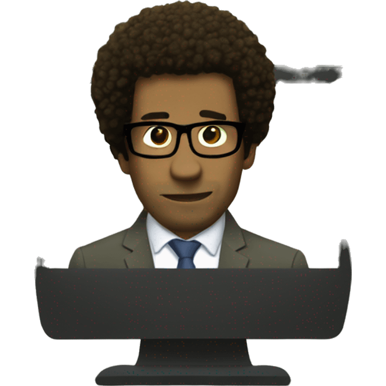 Moss from the IT crowd in font of computer emoji