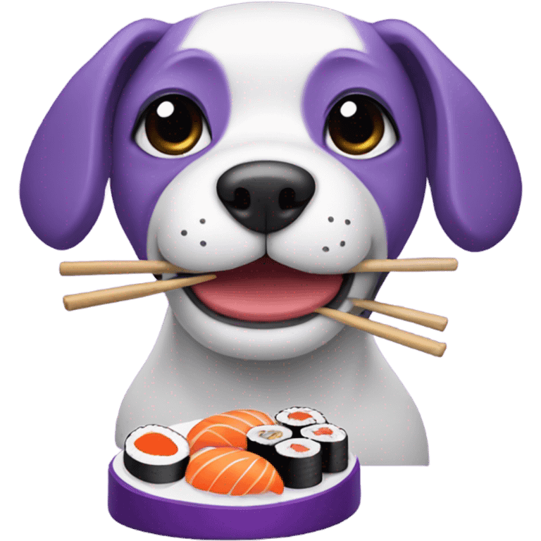 A purple dog eating sushi emoji