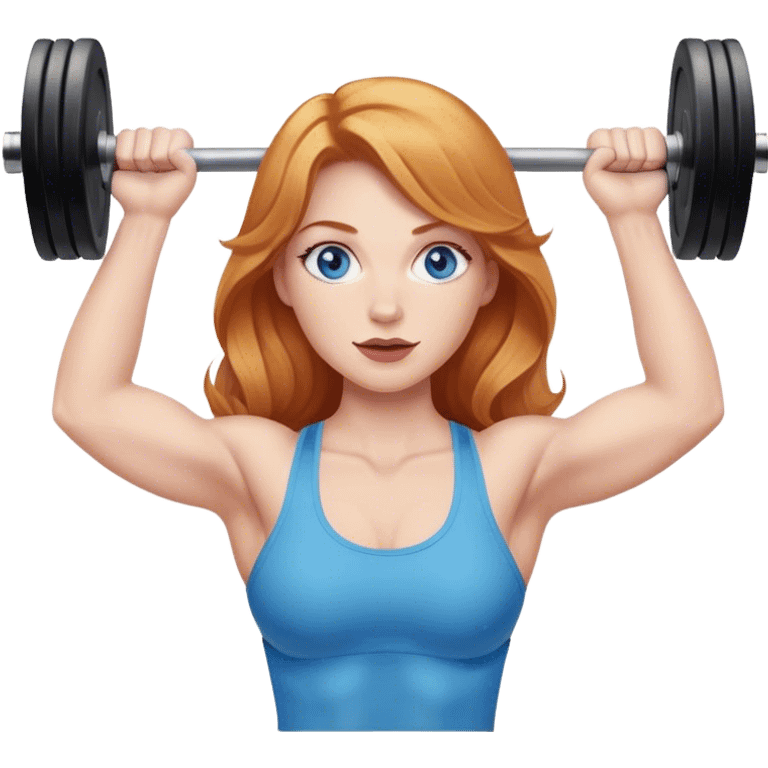 Strawberry Blonde woman with blue eyes lifting weights emoji