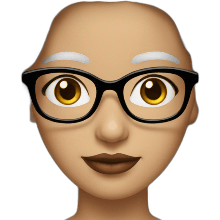 Una mujer de 36 años, piel clara, lentes de color blancos, cabello negro ondulado largo, ojos negros, color de labios rosado emoji