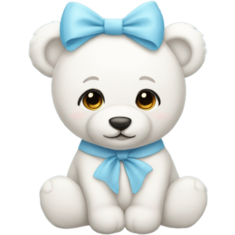 White teddy bear with a light blue bow  emoji