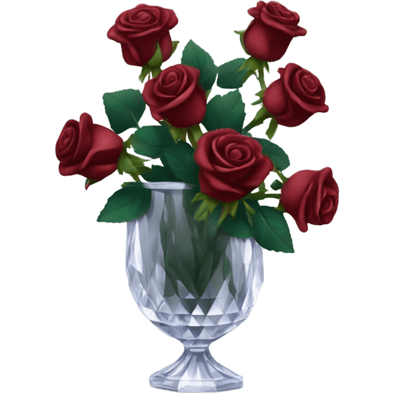 Dark red rose bouquet in a crystal vase  emoji