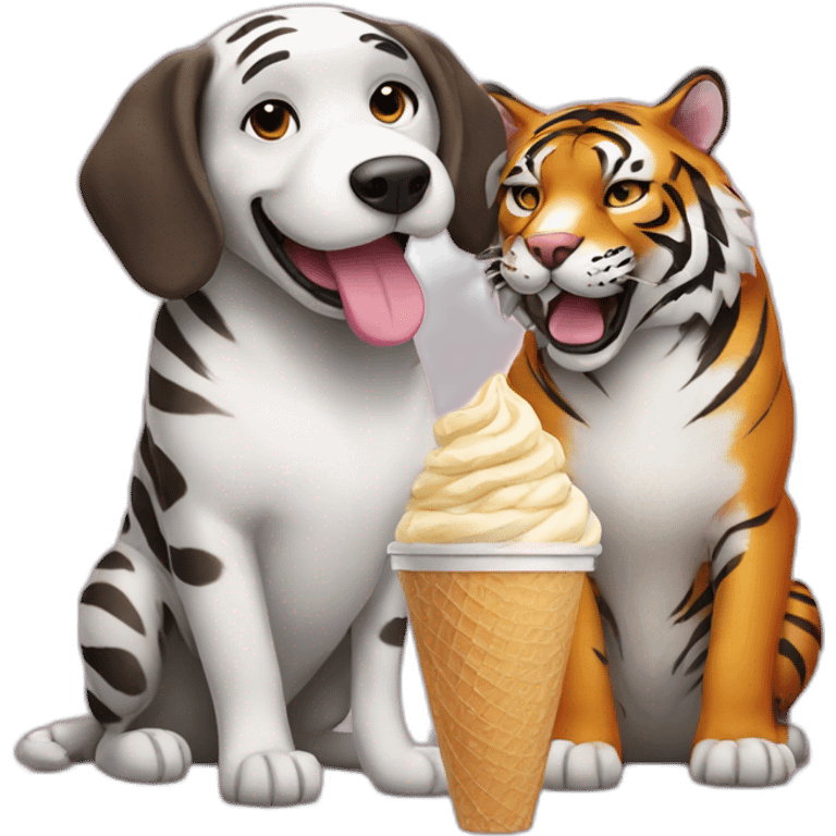 Dog and tiger eating ice cream together  emoji