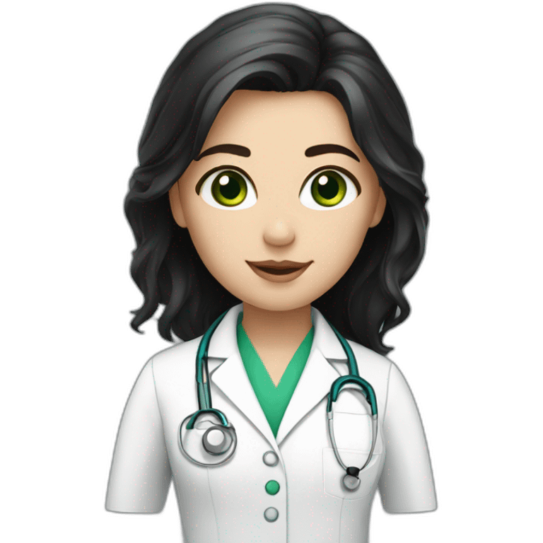 doctor, black hair, girl, white skin, green eyes emoji