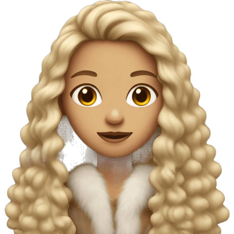 dark blonde girl with long hair in fur emoji