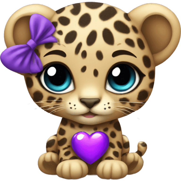 Baby leopard holding a purple heart  emoji