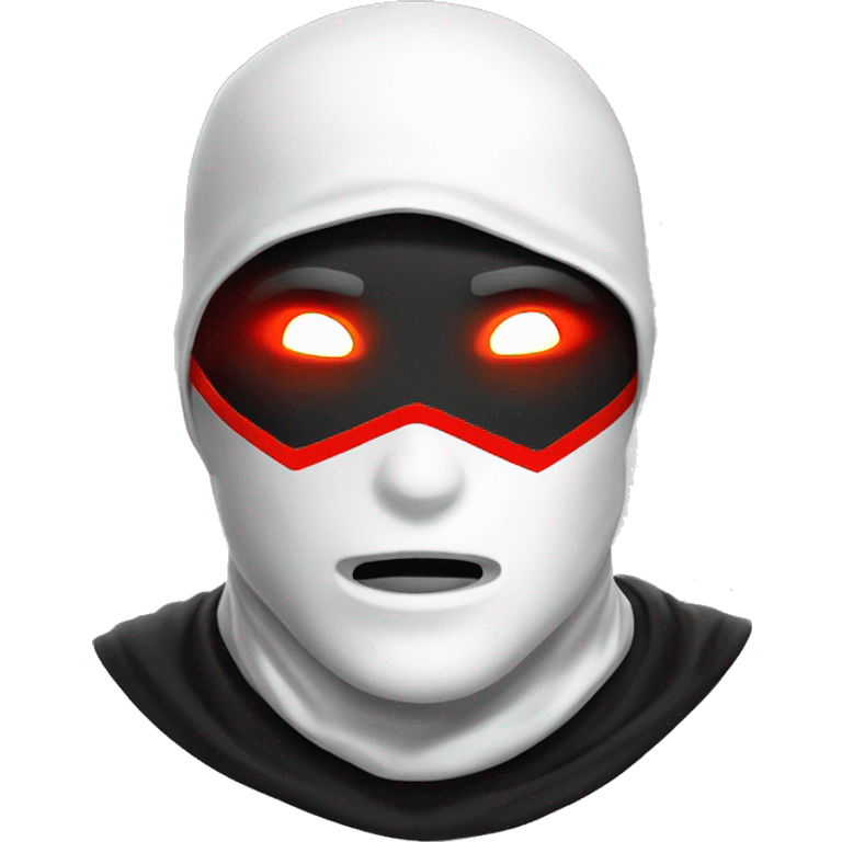 superhero with 3-hole balaclava, white skin, everything black, with glowing red laser eyes emoji