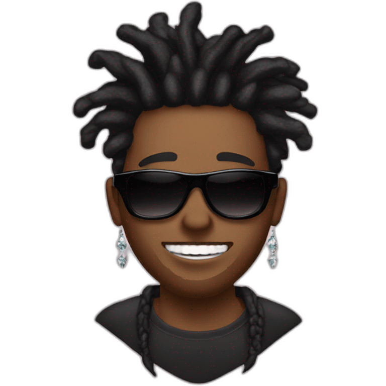 black man with freeform dreadlocks, black sunglasses and diamond teeth emoji