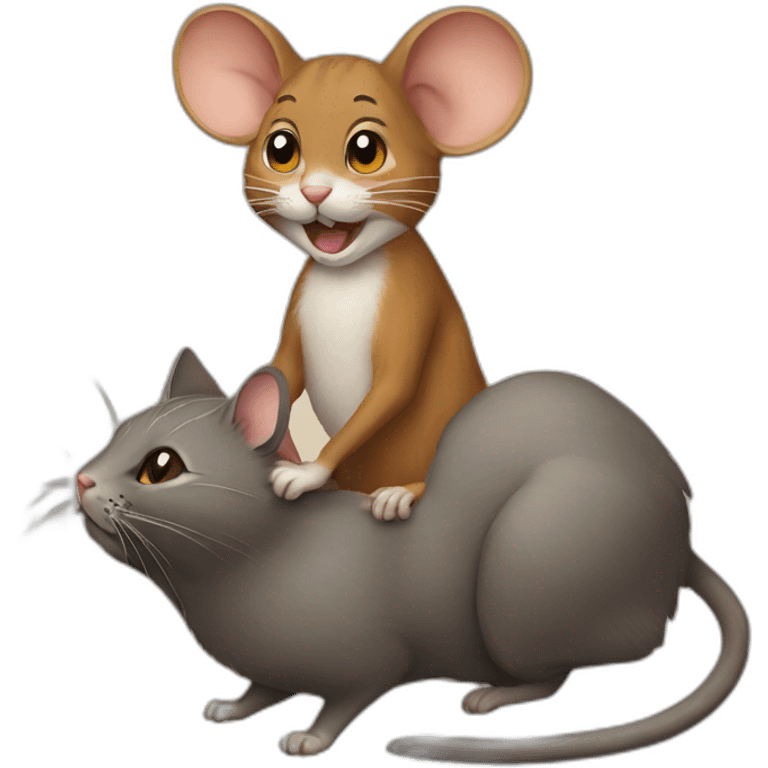 Mouse ridding a cat emoji