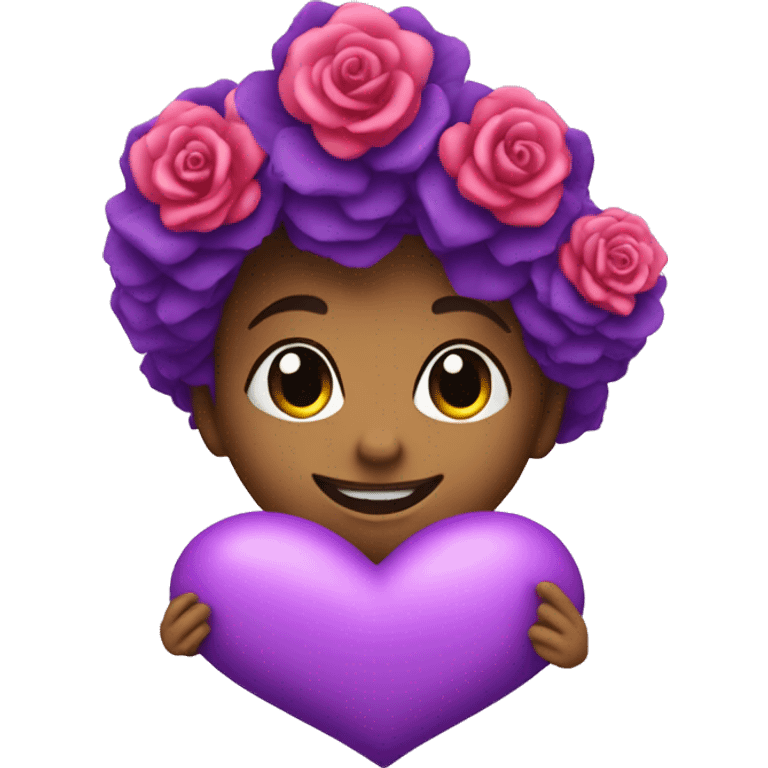 R with roses and purple hearts of love emoji