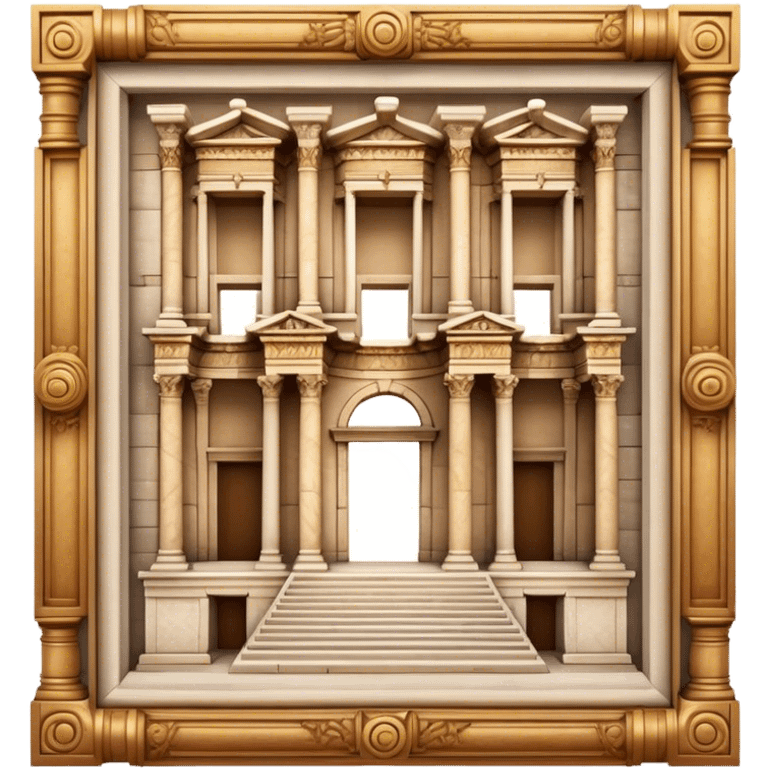 Cinematic Realistic Library of Celsus Landmark Emoji, depicted with an ornate ancient facade rendered with lifelike textures and warm, historical lighting. emoji