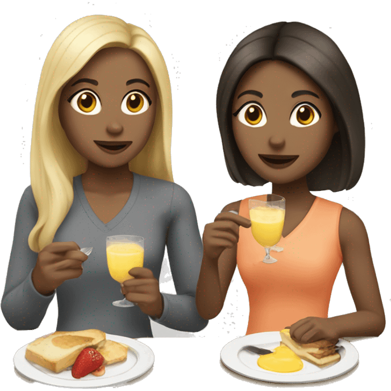 2 girls, one blonde, one brunette with light skin, eating brunch  emoji