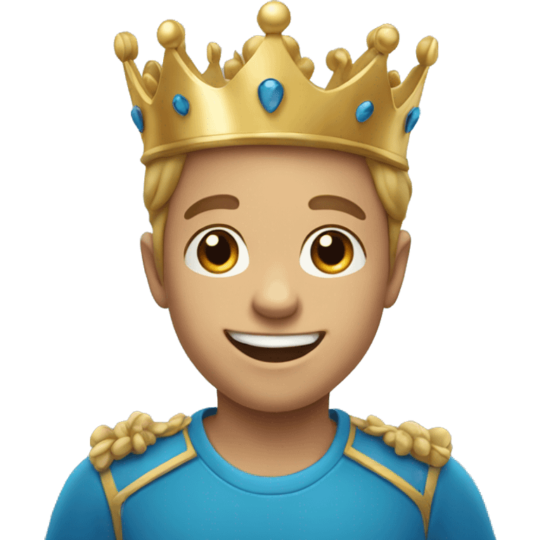 smiling boy in blue shirt with a crown emoji