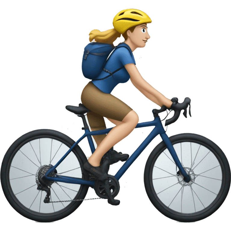 bikepacking white woman on a dark blue bike emoji