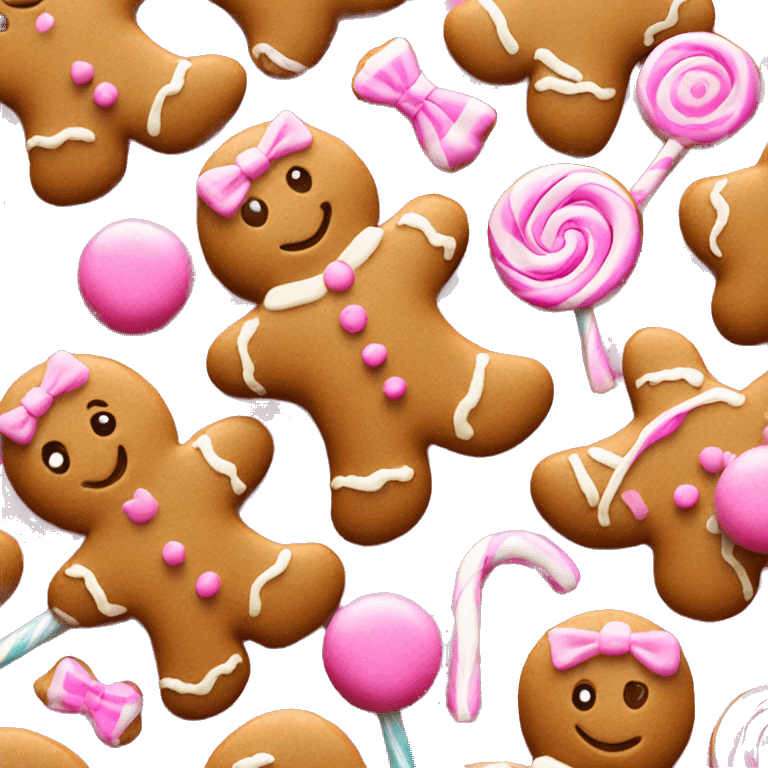 gingerbread with a pink bow and lollipops emoji