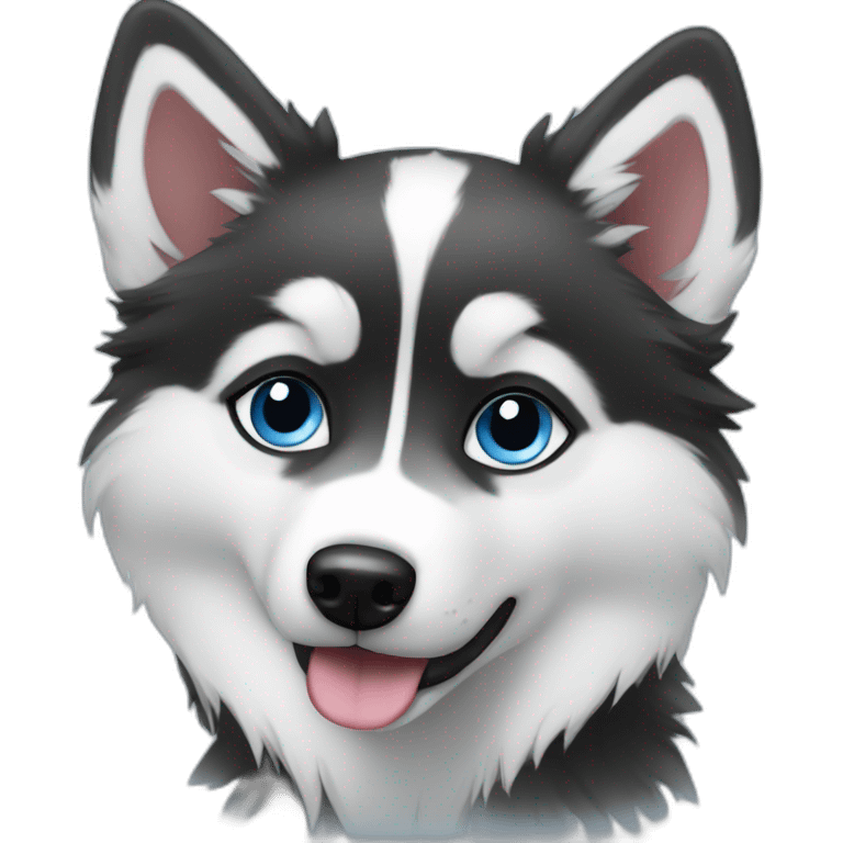 Pomsky black & white blue eyes emoji