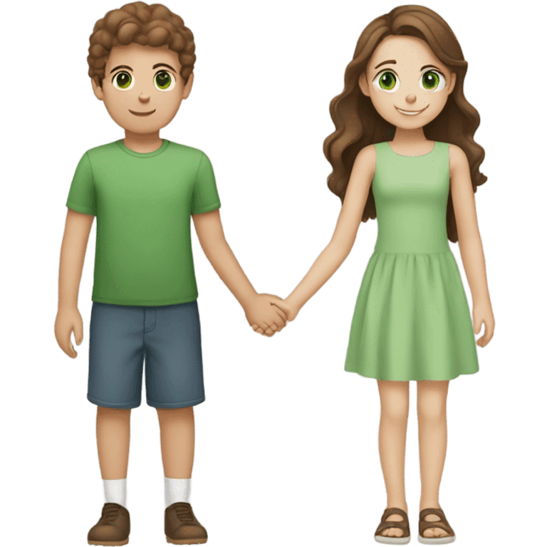 Girl with Brown Hair and Green eyes Holding Hands with Boy with Brown hair and Brown eyes  emoji