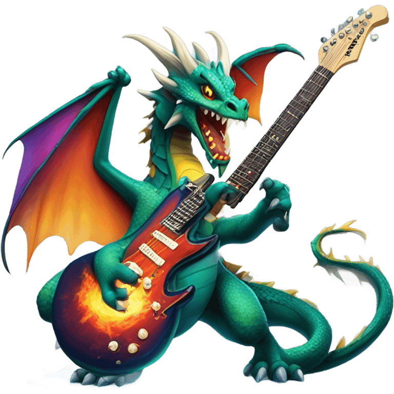 Mean Dragon breathing fire with electric guitar emoji