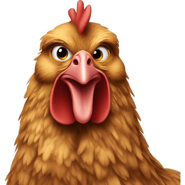 chicken with brown long hair and eyes like this 🥹 emoji