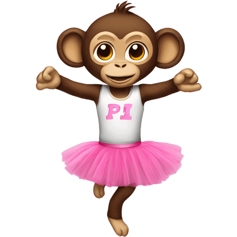 A monkey wearing a pg tops t shirt and a pink tutu emoji