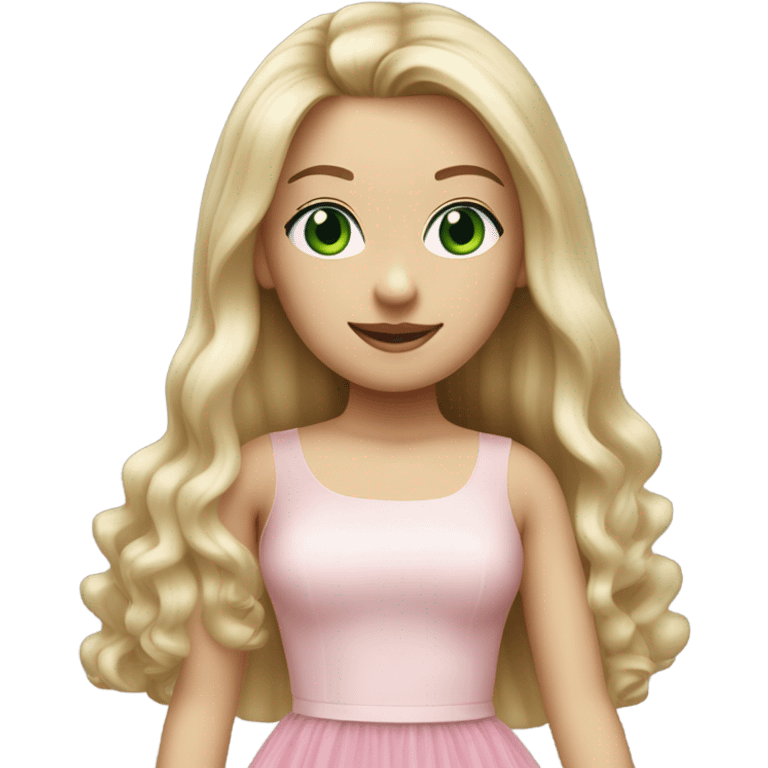 Realistic White woman with Long blonde straight hair and green eyes, wearing Long soft pink tiered tulle skirt, isolated emoji