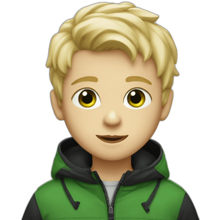 Blond boy with Black anorak kid Green eyes emoji