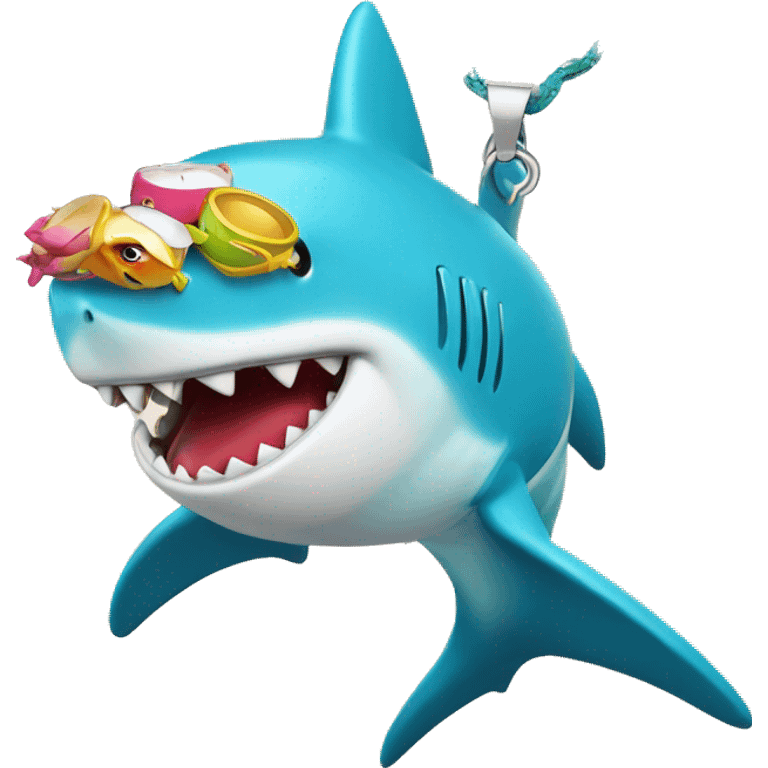 bright colorfu shark with a puka shell ecklace emoji