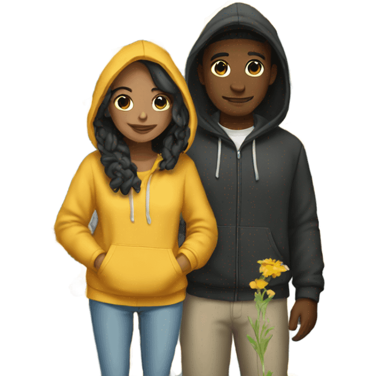 couple in hoodies with flowers emoji