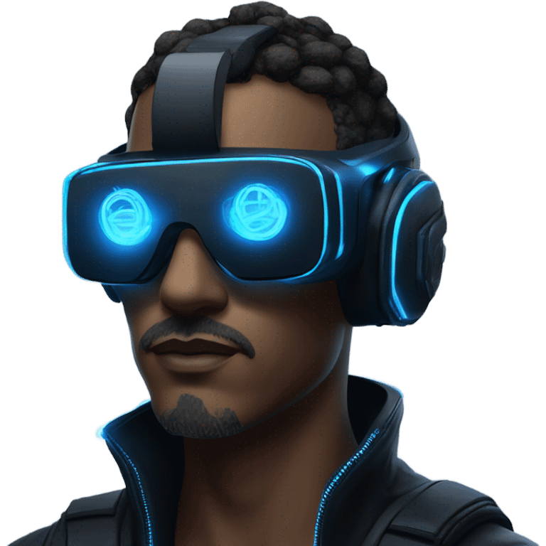 cyberpunk hacker wearing black vr headset, with blue neon lights emoji