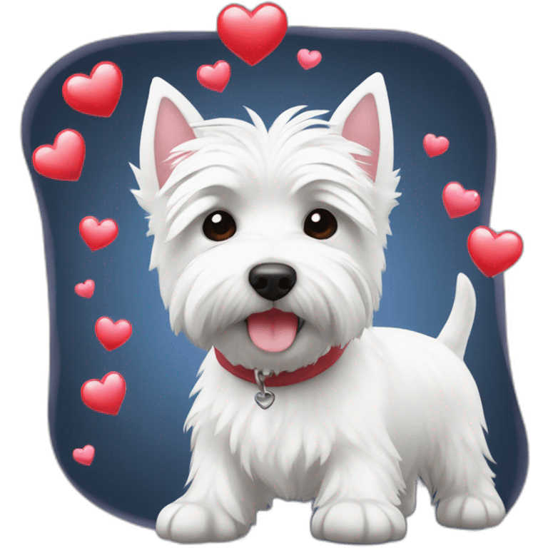 Westie with catching bubbles of hearts emoji