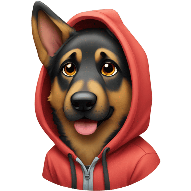 German Shepherd with floppy ears wearing a hoodie emoji