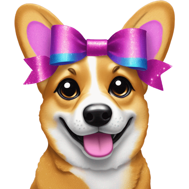 Lisa frank glitter corgi with ribbon bow on head emoji