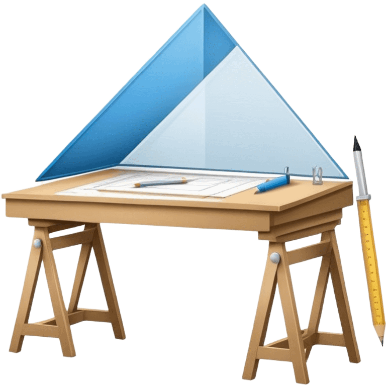 Create a sleek and modern icon representing Architecture, featuring elements like blueprints, a drafting table, and architectural tools (ruler, line, triangle). The design should be visually sophisticated, clean, and professional, without any emojis. The background should be transparent emoji