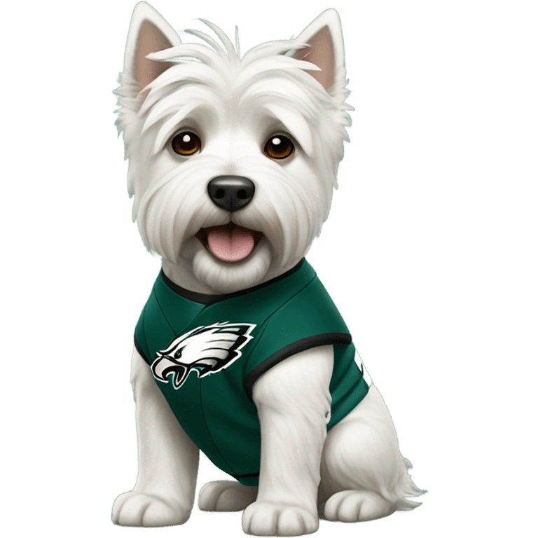 West highland terrier wearing Philadelphia eagles jersey emoji