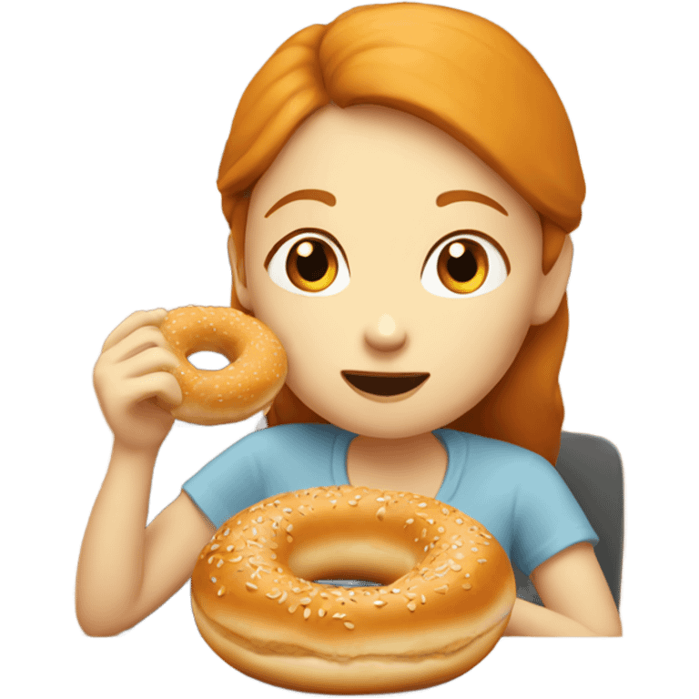 Ginger girl eating a bagel  emoji