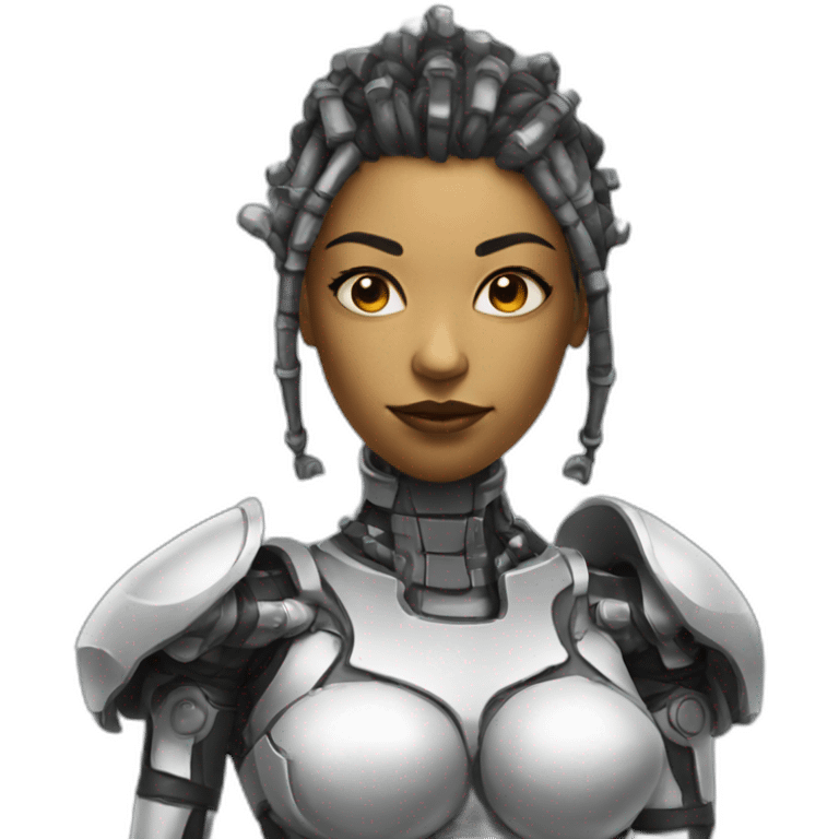 female cyborg with big chess half body emoji