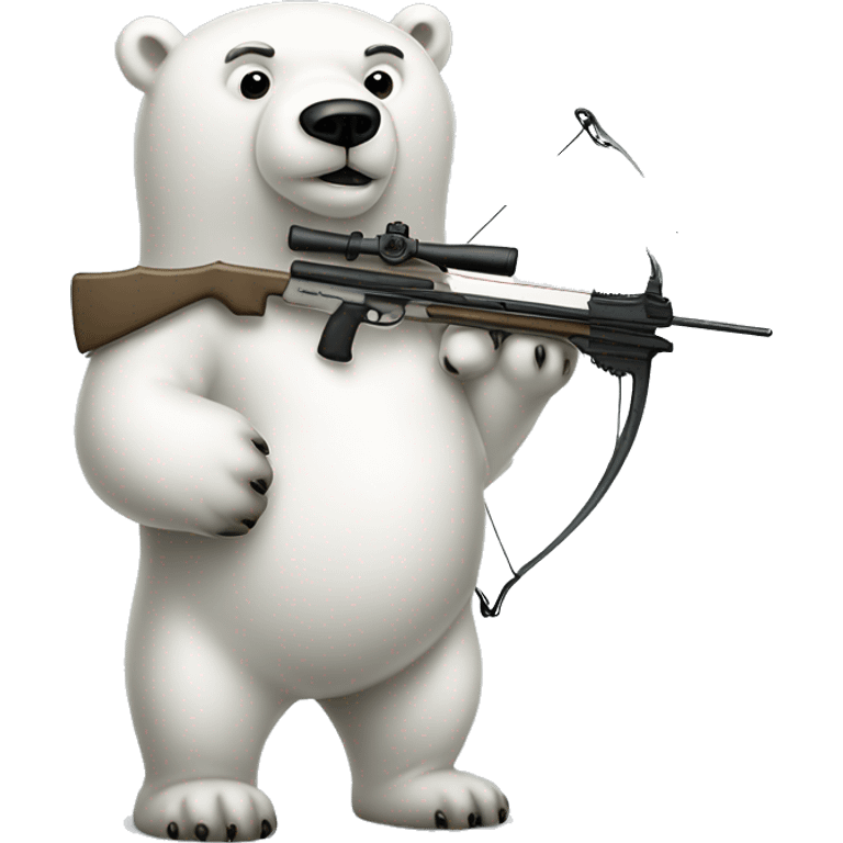 polar bear standing up with crossbow he uses for peaceful research purposes only emoji