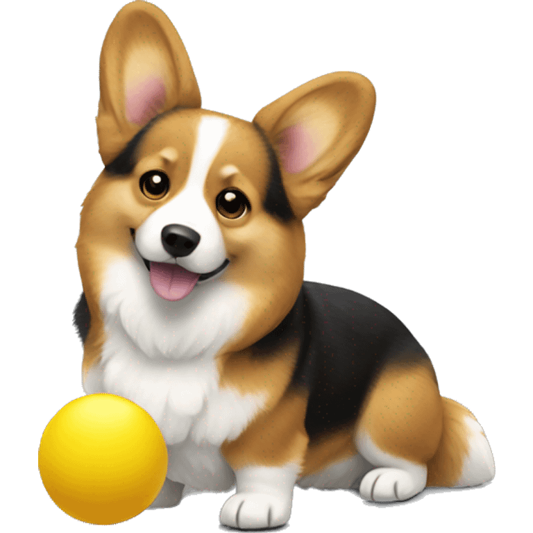 Fluffy corgi with yellow ball emoji