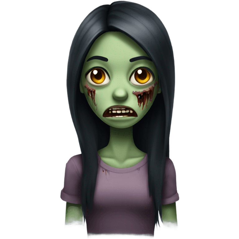 girl zombie with black long hair with teeth and serious face  emoji