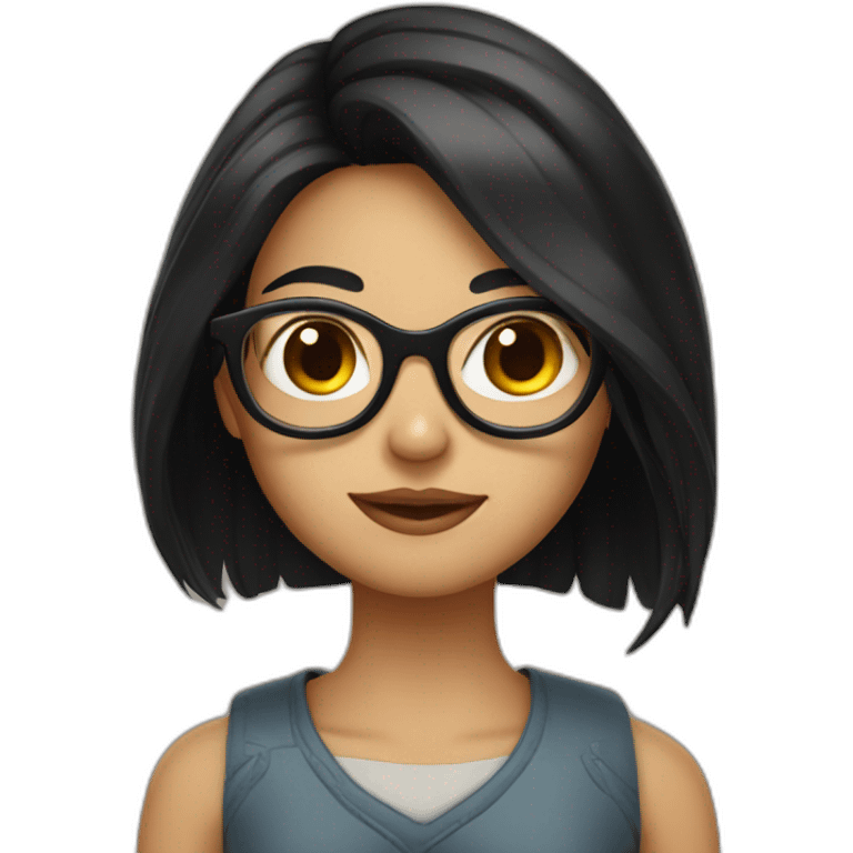 Girl with very long black hair wearing glasses  emoji