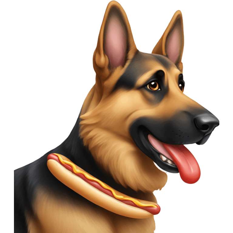 german shepherd eating a hotdog emoji