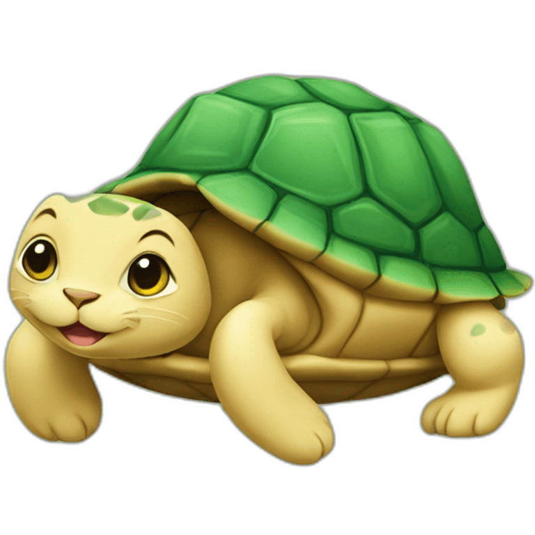 Un chat sur une tortue emoji