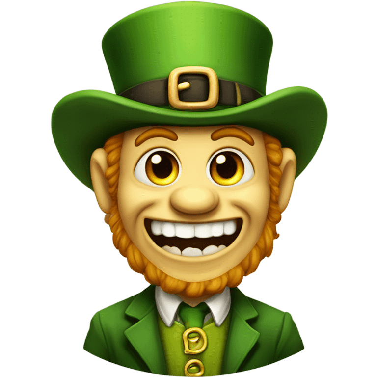 Leprechaun with laughably crossed eyes and an open mouth with crooked teeth. Just one yellow skin. Eyes more crossed. Whole body cross the eyes. Small beady eyes emoji