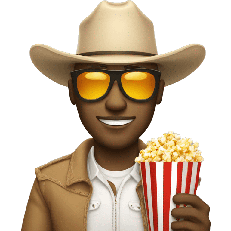 White cowboy with sunglasses smirk in a camel eating popcorn  emoji