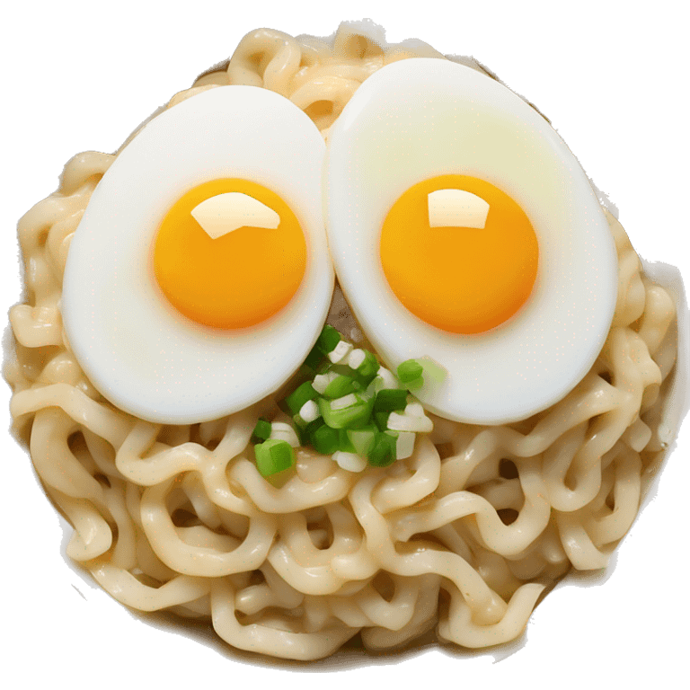 Ramen noodles with half soft boil egg, chopped green onions and sesame seeds sprinkled on top  emoji