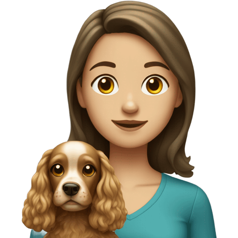 brunette girl with blonde cocker spaniel emoji