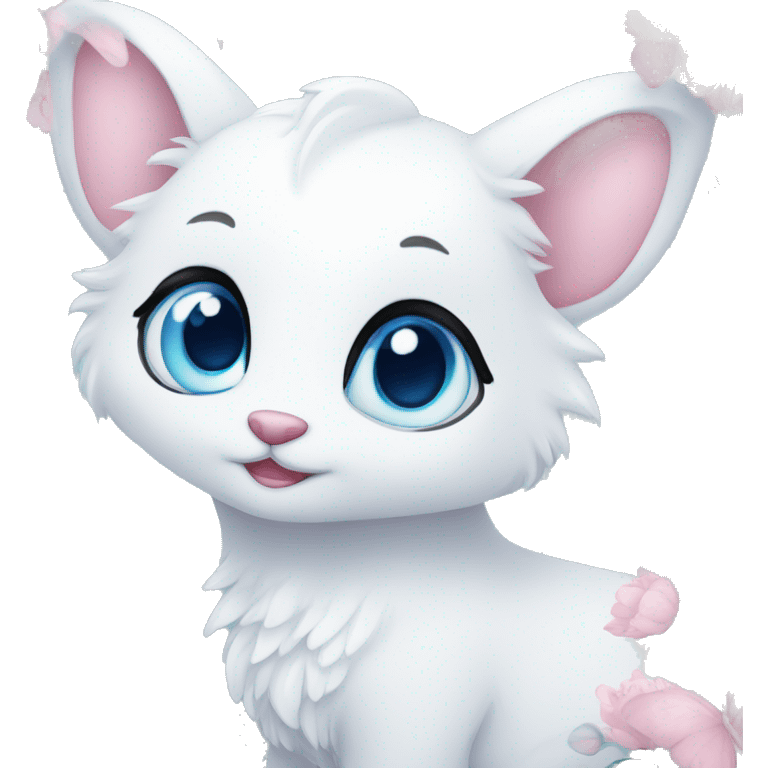 Cute gorgeous ethereal white fantasy animal with blue eyes sona with flowers and butterflies emoji