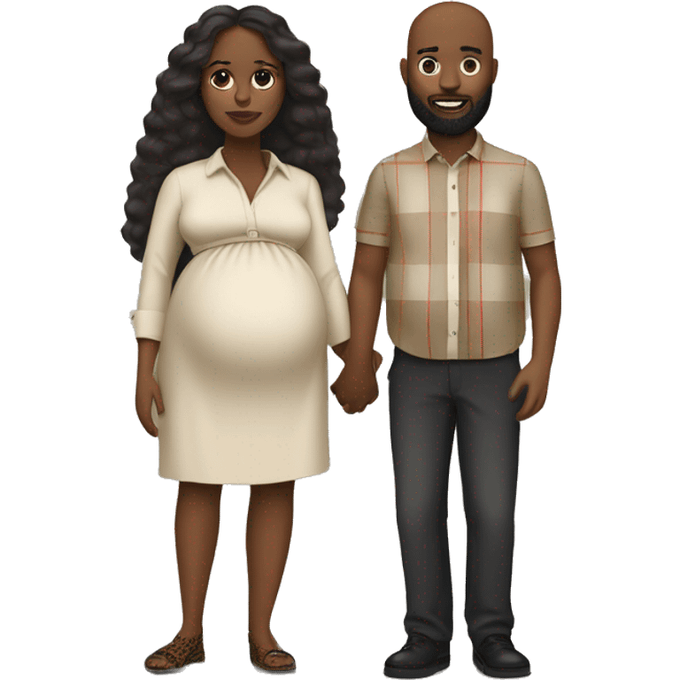 A man with beard wearing a burberry shirt with a pregnant black woman￼ emoji